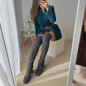 Pinko “Account” Suede Over-the-Knee Boots – Dark Grey / Graphite – EU 39